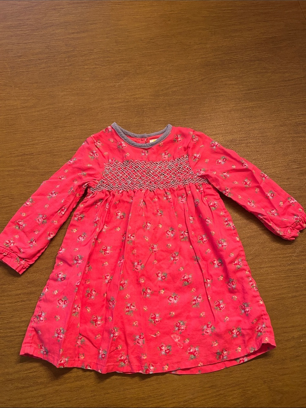 Baby Boden Girls Pink Floral Smocked Long Sleeve Dress size 18-24 months